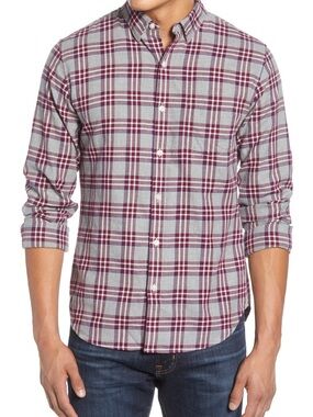 Bonobos Plaid Button-Down Slim Fit Shirt in Burgundy and Gray